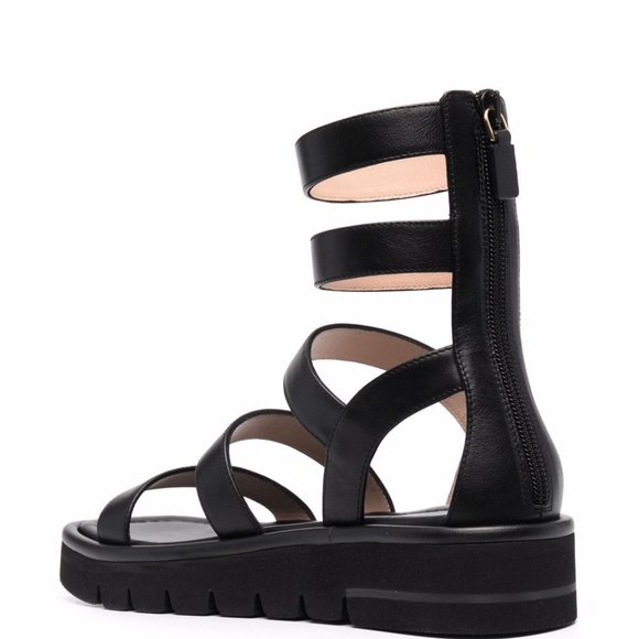 $550 Stuart Weitzman Gala Lift Leather Sandal GLADIATOR BLACK PLATFORM 8 (PA17) - Picture 2 of 12